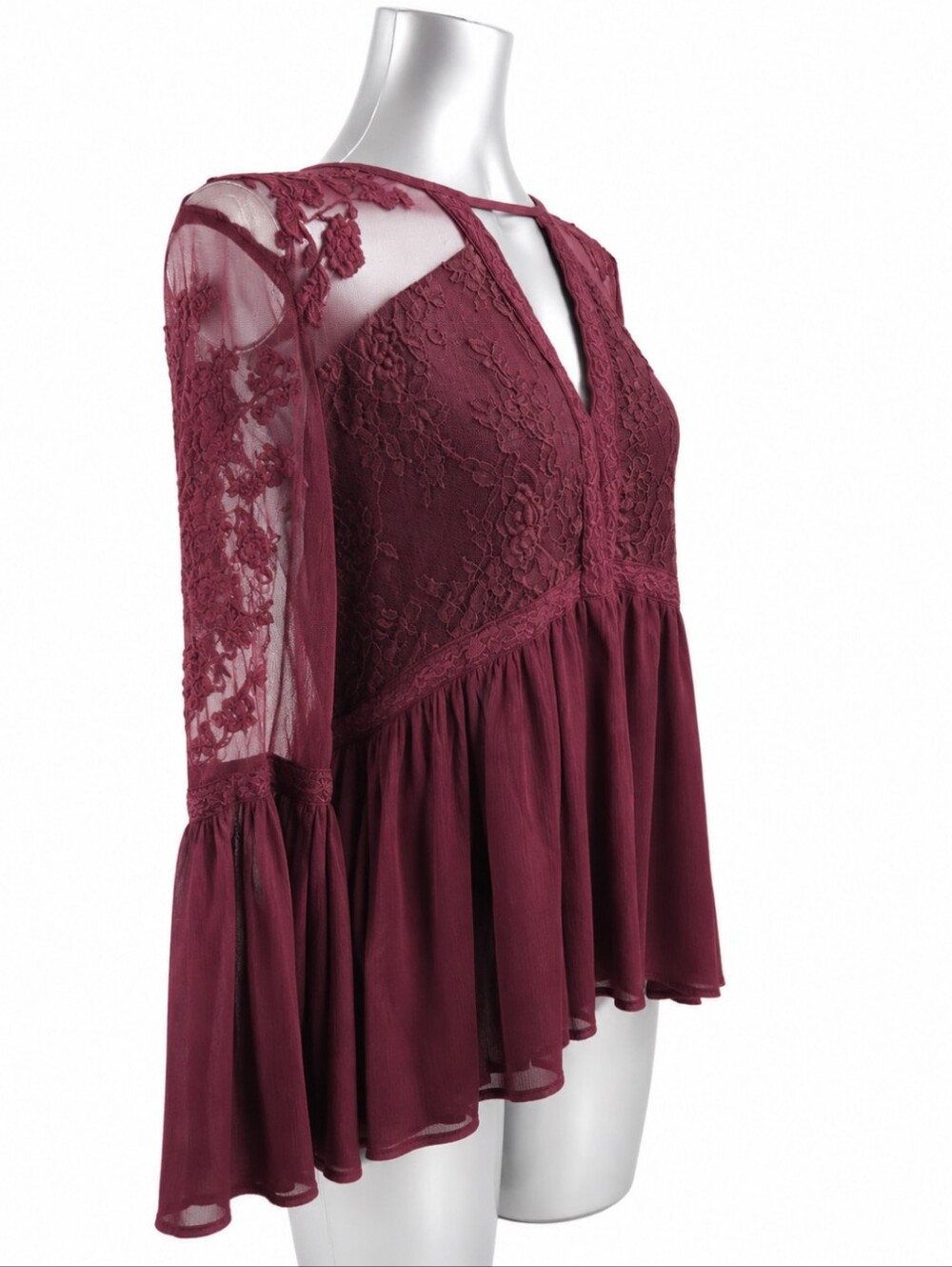 American Eagle Outfitters Burgundy Romantic Lace Boho Top XL EUC - Picture 4 of 7